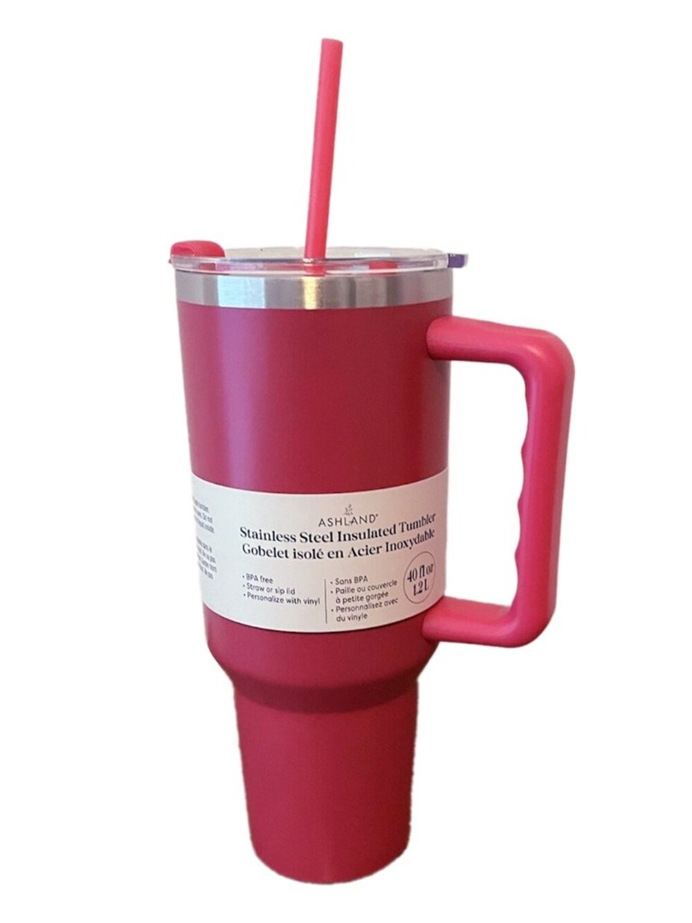 40oz (1.1L) Stainless Steel Insulated Pink Guzzler - Ashland Leak-Proof Tumbler